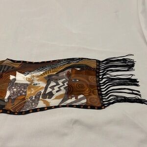 VTG Laurel Burch brown 100% printed silk scarf Horses Embracing Horses" motif